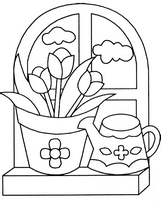 coloriage pot de fleurs devant la fenetre